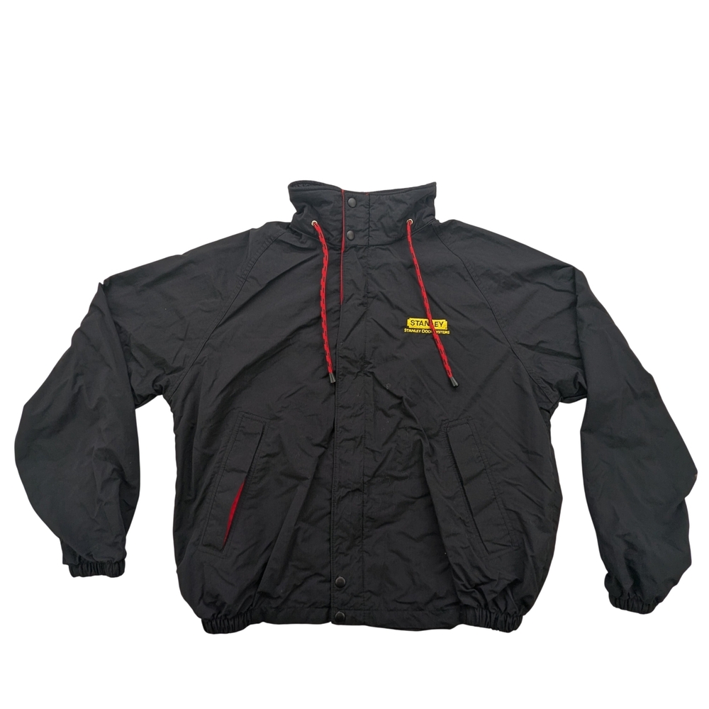 Swingster Jacket Mens Medium USA Stanley Door Systems Windbreaker Black Retro